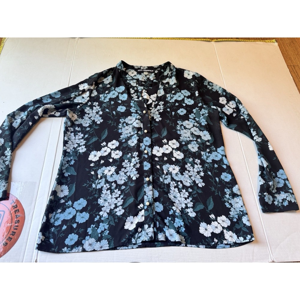 Karl Lagerfeld Floral Print Blouse Shirt Tunic Top Size Large - Picture 8 of 15
